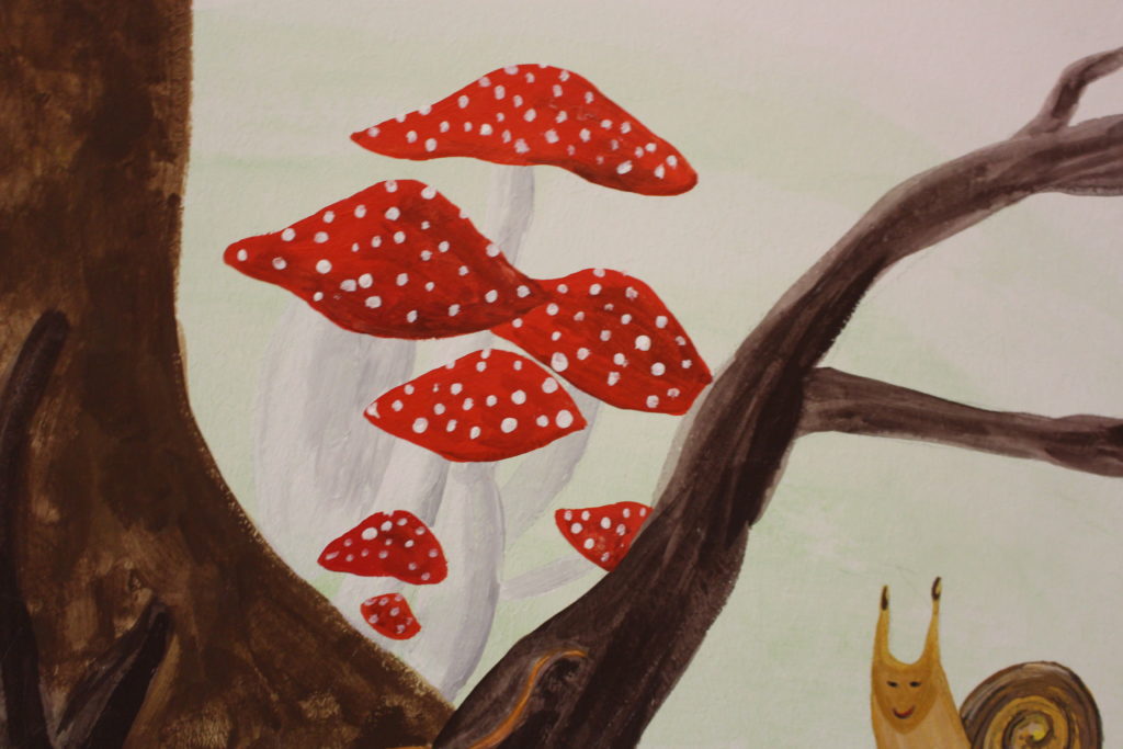 Acrylfarbe-Wandbild-Malerei-Pilze-Schnecke